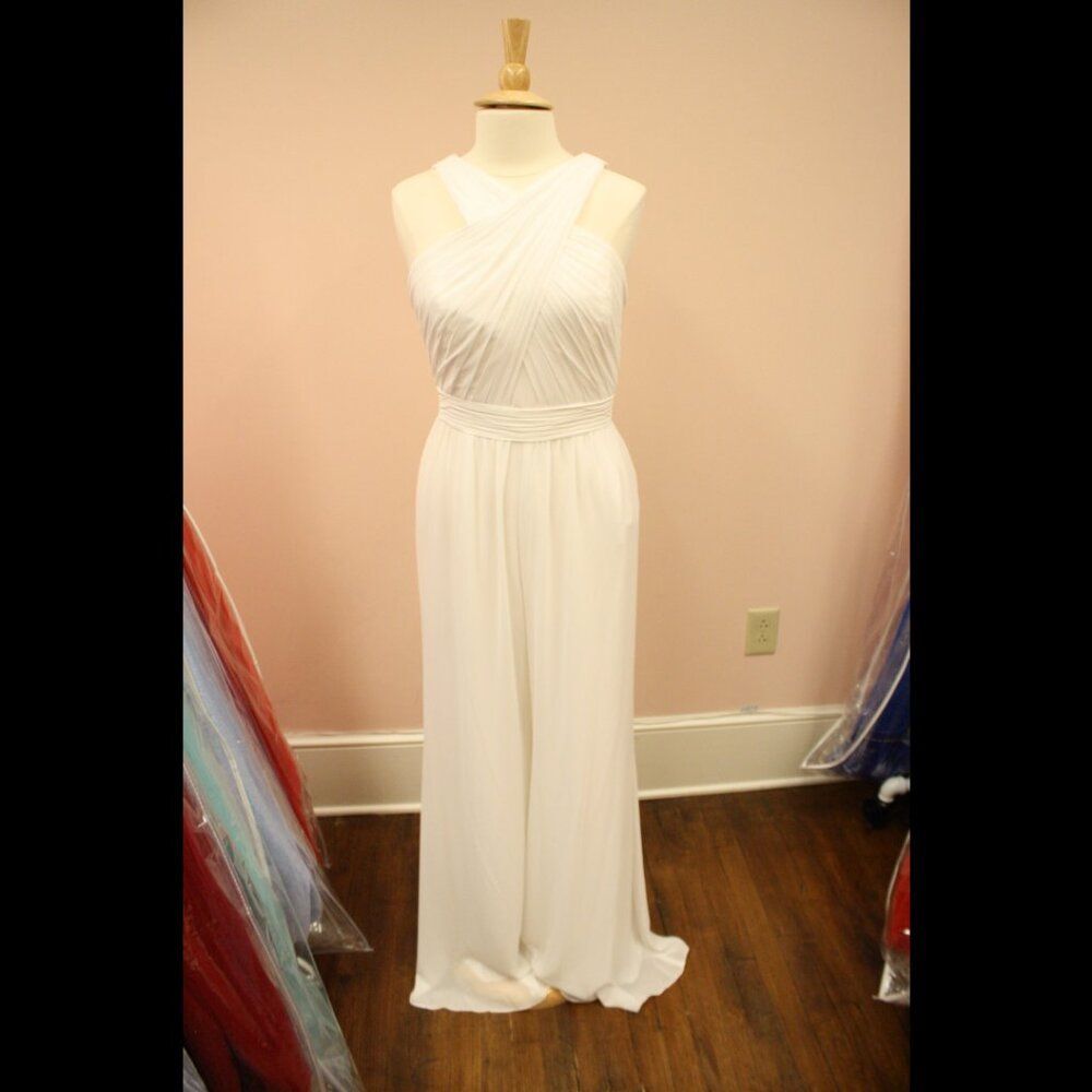 Hayley Paige Occasion 52000 Formal Long Ivory Chiffon Pantsuit Halter